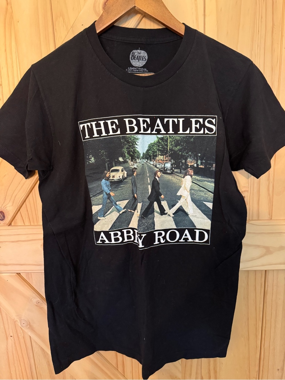 The Beatles Black Logo Tee with Silver Apple Print